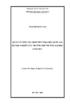 Quản lý công tác sinh viên ở đại học quốc gia hà nội nghiên cứu trường hợp trường đại học giáo dục