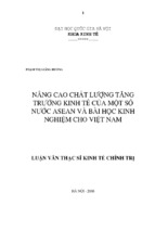 Nâng cao chất lượng tăng trưởng kinh tế của một số nước asean và bài học kinh nghiệm cho việt nam