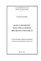 Quản lý môi trường bằng công cụ kinh tế trên địa bàn tỉnh nghệ an