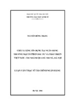 Nâng cao chất lượng tín dụng tại ngân hàng thương mại cổ phần bidv chi nhánh quang trung, hà nội