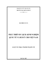 Phát triển du lịch kinh nghiệm quốc tế và hàm ý cho việt nam