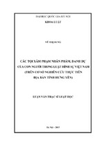 Các tội xâm phạm nhân phẩm, danh dự của con người trong luật hình sự việt nam (trên cơ sở nghiên cứu thực tiễn địa bàn tỉnh hưng yên)