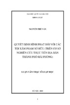 Quyết định hình phạt đối với các tội xâm phạm sở hữu (trên cơ sở nghiên cứu thực tiễn địa bàn thành phố hải phòng)