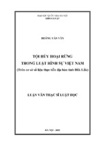 Tội hủy hoại rừng trong luật hình sự việt nam (trên cơ sở số liệu thực tiễn địa bàn tỉnh đắk lắk)