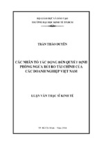 Các nhân tố tác động đến quyết định phòng ngừa rủi ro tài chính của các doanh nghiệp việt nam