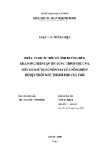 Luận văn phân tích các yếu tố ảnh hưởng đến khả năng tiếp cận tín dụng chính thức và hiệu quả sử dụng vốn vay của nông hộ ở huyện thốt nốt, thành phố cần thơ, luận văn tốt nghiệp đại học, thạc sĩ, đồ án,tiểu luận tốt nghiệp