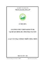 Giải pháp phát triển kinh tế hộ tại huyện đồng hỷ, tỉnh thái nguyên