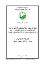 Xây dựng nông thôn mới theo hướng bền vững trên địa bàn xã bình sơn, thành phố sông công, tỉnh thái nguyên