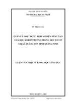 Quản lý hoạt động trải nghiệm sáng tạo của học sinh ở trường thcs thị xã quảng yên tỉnh quảng ninh