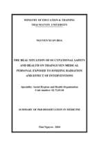 Summary of phd dissertation in medicine the real situation of occupational safety and health on thainguyen medical personal exposed to ionizing radition and effect of interventions