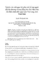 Nghiên cứu mối quan hệ giữa sinh kế của người dân địa phương và hoạt động bảo tồn ở khu bảo tồn thiên nhiên đất ngập nước vân long, tỉnh ninh bình