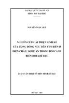 Nghiên cứu cải thiện sinh kế của cộng đồng ngƣ dân ven biển ở diễn châu, nghệ an trong bối cảnh biến đổi khí hậu