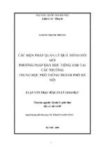 Các biện pháp quản lý quá trình đổi mới phương pháp dạy học tiếng anh tại các trường trung học phổ thông thành phố hà nội