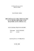 Biện pháp quản lý hoạt động dạy học ở các trường trung học cơ sở huyện phú xuyên, tỉnh hà tây