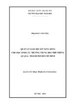 Quản lý hoạt động giáo dục kỹ năng sống cho học sinh các trường trung học phổ thông quận 6   thành phố hồ chí minh