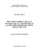 Phát triển nghiệp vụ quản lý danh mục đầu tư cho nhà đầu tư cá nhân trên thị trường chứng khoán việt nam