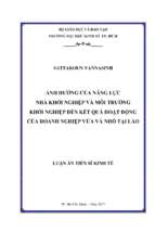 ảnh hưởng của năng lực nhà khởi nghiệp và môi trường khởi nghiệp đến kết quả hoạt động của doanh nghiệp vừa và nhỏ tại lào