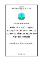 Phân tích thực trạng bảo quản và sử dụng vacxin tại trung tâm y tế thành phố việt trì năm 2012