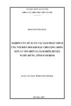 Nghiên cứu đề xuất các giải pháp thích ứng với biến đổi khí hậu cho cộng đồng dân cư ven biển xã nam điền, huyện nghĩa hưng, tỉnh nam định