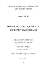 Công tác phục vụ bạn đọc khiếm thị tại thư viện thành phố hà nội