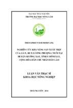 Nghiên cứu khả năng sản xuất thịt của gà f1 (ri x lương phượng) nuôi tại huyện mường xay, tỉnh u đôm xay, cộng hòa dân chủ nhân dân lào