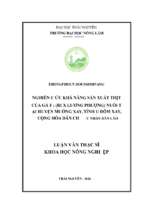 Nghiên cứu khả năng sản xuất thịt của gà f1 (ri x lương phượng) nuôi tại huyện mường xay, tỉnh u đôm xay, cộng hòa dân chủ nhân dân lào