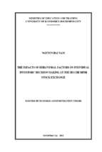 The impacts of behavioral factors on individual investors' decision making at the ho chi minh stock exchange  (luận văn thạc sĩ)