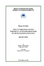 The factors influencing individual investor's behavior in vietnam stock exchange  luận văn thạc sĩ