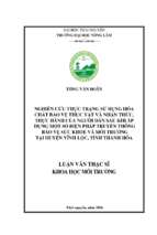 Nghiên cứu thực trạng sử dụng hóa chất bảo vệ thực vật và nhận thức, thực hành của người dân sau khi áp dụng một số biện pháp truyền thông bảo vệ sức khỏe và môi trường tại huyện vĩnh lộ