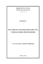 Phát triển du lịch theo hướng bền vững ở thị xã sầm sơn, tỉnh thanh hóa