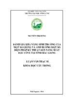 đánh giá khả năng sinh trưởng của một số giống và ảnh hưởng một số biện pháp kỹ thuật đến năng suất đậu côve tại tỉnh bắc giang