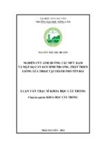 Nghiên cứu ảnh hưởng các mức đạm và mật độ cấy đến sinh trưởng, phát triển giống lúa tbr45 tại thành phố yên bái