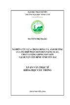 Nghiên cứu lựa chọn giống và ảnh hưởng của tổ hợp phân bón đến năng suất, chất lượng giống sắn mới tại huyện yên bình tỉnh yên bái