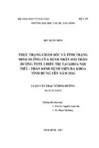 Thực trạng chăm sóc và tình trạng dinh dưỡng của bệnh nhân đái tháo đường type2 điều trị tại khoa nội tiết   thần kinh bệnh viện đa khoa tỉnh hưng yên, năm 2016