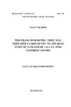 Tình trạng dinh dưỡng, thiếu máu, thiếu kẽm và một số yếu tố liên quan ở phụ nữ tuổi sinh đẻ tại 4 xã, tỉnh nam định năm 2015