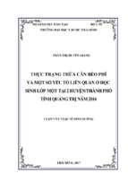 Thực trạng thừa cân béo phì và một số yếu tố liên quan ở học sinh lớp một tại 2 huyện thành phố tỉnh quảng trị, năm 2016