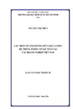 Các nhân tố ảnh hưởng đến chất lượng  hệ thống thông tin kếtoán tại  các doanh nghiệp việt nam