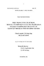 Thực trạng cung cấp và sử dụng dịch vụ y tế thôn bản và các yếu tố liên quan ở xã đạt và không đạt chuẩn về y tế tại huyện nho quan, ninh bình năm 2014