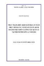 Thực trạng điều kiện đảm bảo an toàn thực phẩm các cơ sở sản xuất, kinh doanh thịt khô và công tác quản lý tại thành phố sơn la năm 2014