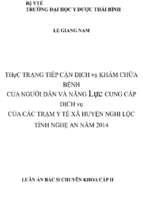 Thực trạng tiếp cận dịch vụ khám chữa bệnh của người dân và năng lực cung cấp dịch vụ của các trạm y tế xã huyện nghi lộc, tỉnh nghệ an năm 2014