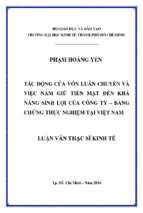 Tác động của vốn luân chuyển và việc nắm giữ tiền mặt đến khả năng sinh lợi của công ty – bằng chứng thực nghiệm tại việt nam