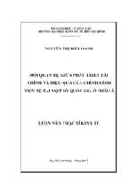 Mối quan hệ giữa phát triển tài chính và hiệu quả của chính sách tiền tệ tại một số quốc gia ở châu á