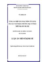 Nâng cao hiệu quả hoạt động tín dụng của các ngân hàng thương mại cổ phần (tmcp) trên địa bàn thành phố hà nội