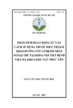 Phân tích hoạt động tư vấn cách sử dụng thuốc điều trị đái tháo đường týp 2 ở bệnh nhân ngoại trú tại khoa nội tiết bệnh viện đa khoa khu vực phúc yên