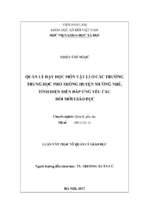 Quản lý dạy học môn vật lí ở các trường trung học phổ thông huyện mường nhé, tỉnh điện biên đáp ứng yêu cầu đổi mới giáo dục