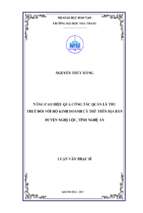 Nâng cao hiệu quả công tác quản lý thu thuế đối với hộ kinh doanh cá thể trên địa bàn huyện nghi lộc, tỉnh nghệ an