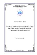 Các yếu tố ảnh hưởng đến quyết định lựa chọn siêu thị để mua sắm của người tiêu dùng trên địa bàn thành phố nha trang