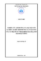 Nghiên cứu ảnh hưởng của mật độ nuôi và thức ăn đến sinh trưởng và tỉnh lệ sống của cá chạch lấu (mastacembelus favus hora, 1923) giai đoạn giống