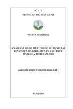 Khảo sát danh mục thuốc sử dụng tại bệnh viện đa khoa huyện lạc thủy tỉnh hòa bình năm 2016