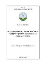 Phân tích danh mục thuốc đã sử dụng tại bệnh viện phục hồi chức năng nghệ an năm 2016